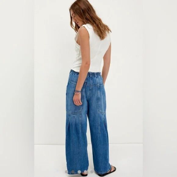 Free People We The Free La Vida Pull-On Jeans Bijou Blue, Sz Small, Boho Relaxed - Picture 3 of 13